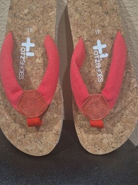 OTZ Shoes Cork Flip Flops with Coral Straps